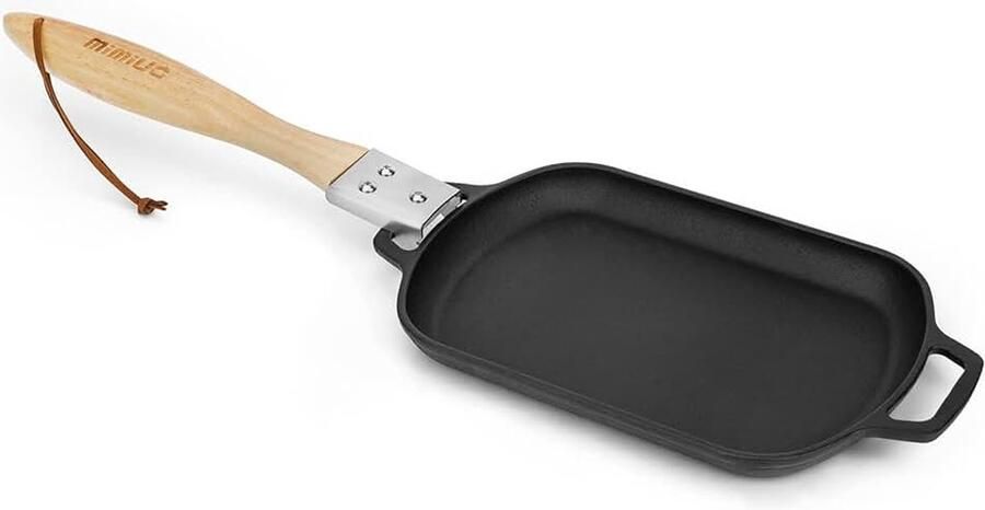 Gietijzeren Grillpan Rechthoek Skillet Sizzling Plate met Houten Handvat Serveerpannetjes voor Pizza Ovens Gasgrill en Houtskoolgril 35 8 x 20 cm