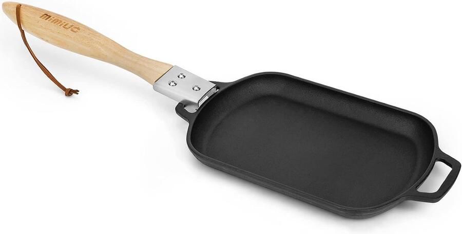 Gietijzeren Grillpan Rechthoek Skillet Sizzling Plate met Houten Handvat Serveerpannetjes voor Pizza Ovens Gasgrill en Houtskoolgril 35 8 x 20 cm