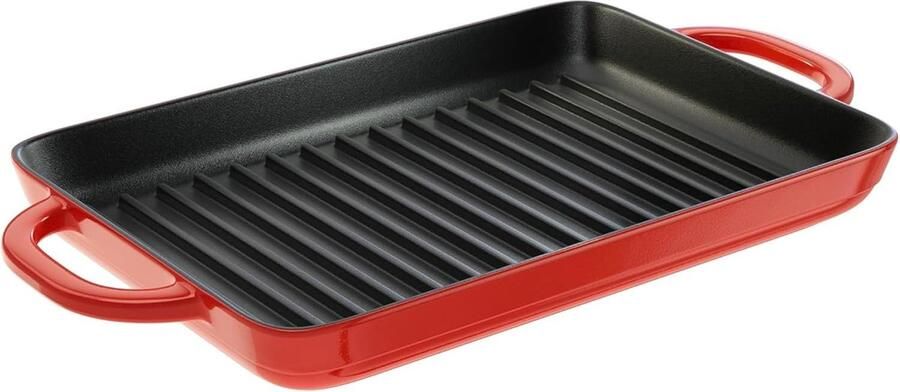 Gietijzeren Grillpan Rechthoekig 32x20 cm Rood Emaille