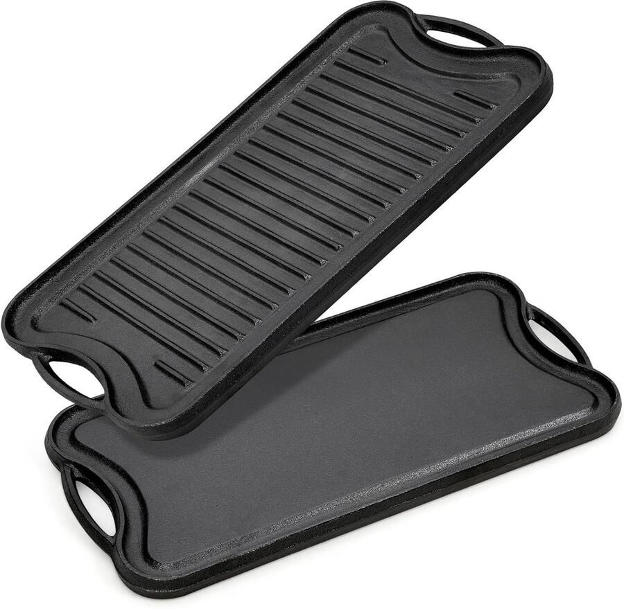 Gietijzeren Grillpan Rechthoekig 53x26 cm Dubbelzijdig Antiaanbak en Ovenveilig