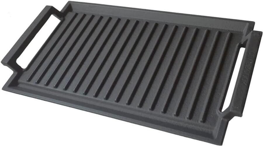 Gietijzeren grillpan Rechthoekige bakplaat Buiten koken Gelijkmatige warmteverdeling 43 x 23 cm Zwart