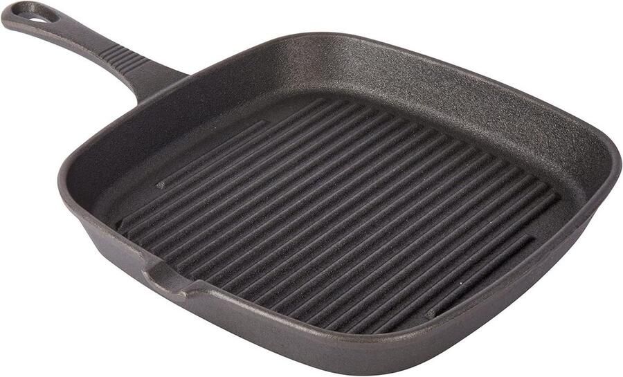 Gietijzeren Grillpan Ribbelpan Vierkant Gezond Grillen Natuurlijke Antiaanbaklaag 23 cm Zwart