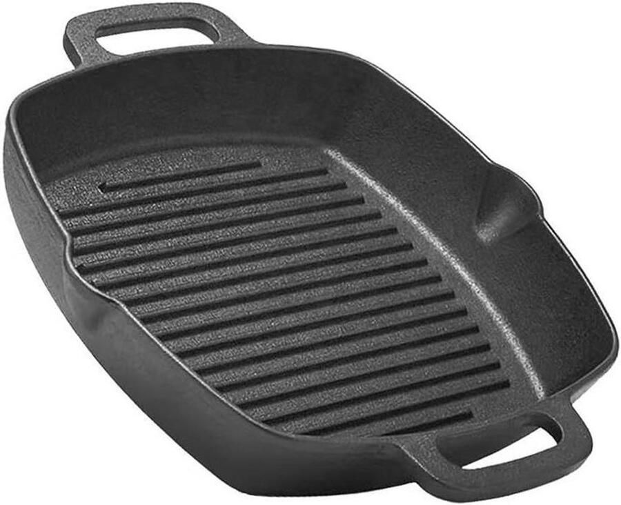 Gietijzeren grillpan Steak koekenpan Buiten koken Dubbele handgreep 323 cm Zwart
