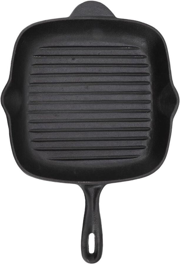 Gietijzeren Grillpan Steak Pan Bacon Pan Gegrild Eten Bereiden Dubbele Uitlaat Vet Afvoer 28CM Zwart