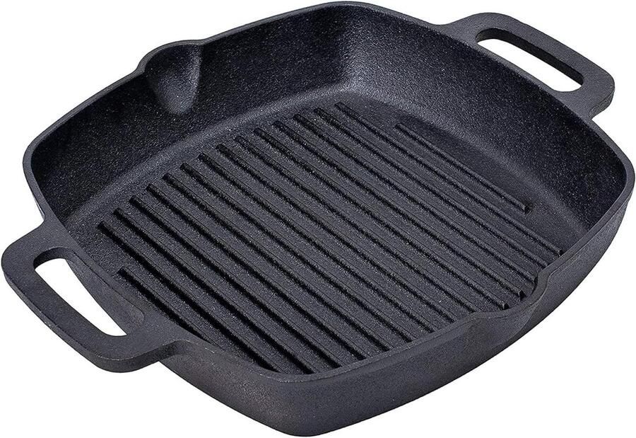 Gietijzeren Grillpan Steakpan Koekenpan Buiten Koken Vooraf Ingebrand 25 cm Vierkant Zwart