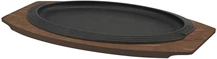 Gietijzeren Grillpan Steak Pan Steaks Grillen Met Houten Plateau 28 x 19 cm Zwart