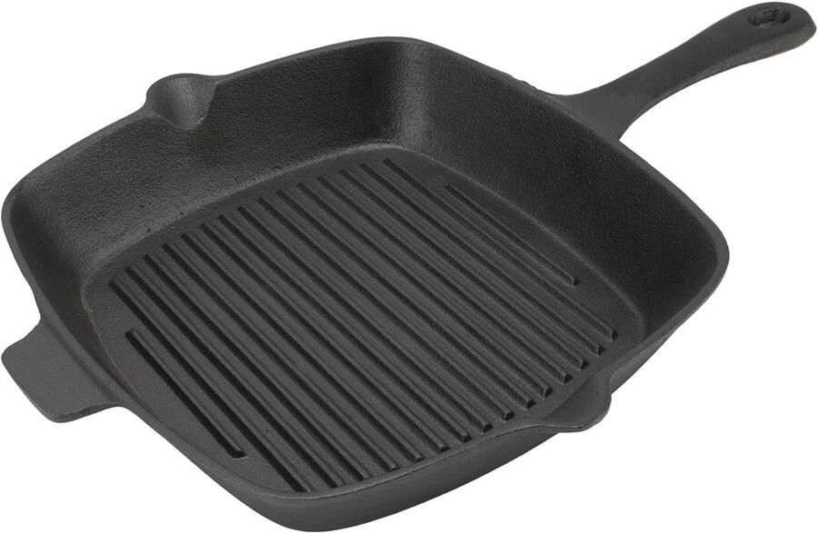 Gietijzeren Grillpan Steakpan Bakplaat Gelijkmatig Grillen Ribbels Leiden Vet Af 26 cm Doorsnede Zwart