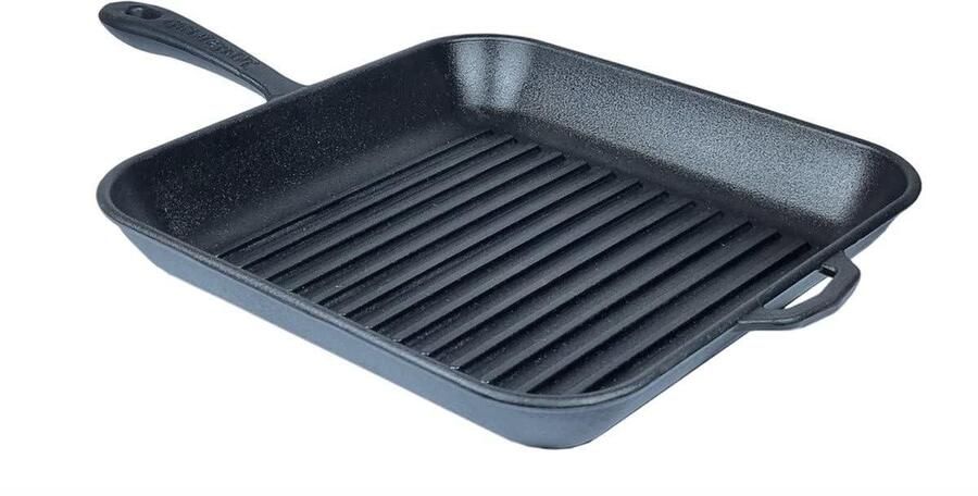 Gietijzeren Grillpan Steakpan Bakplaat Grillen Bakken Braden PFAS-vrij Massief Gietijzer 28 x 28 x 4 cm