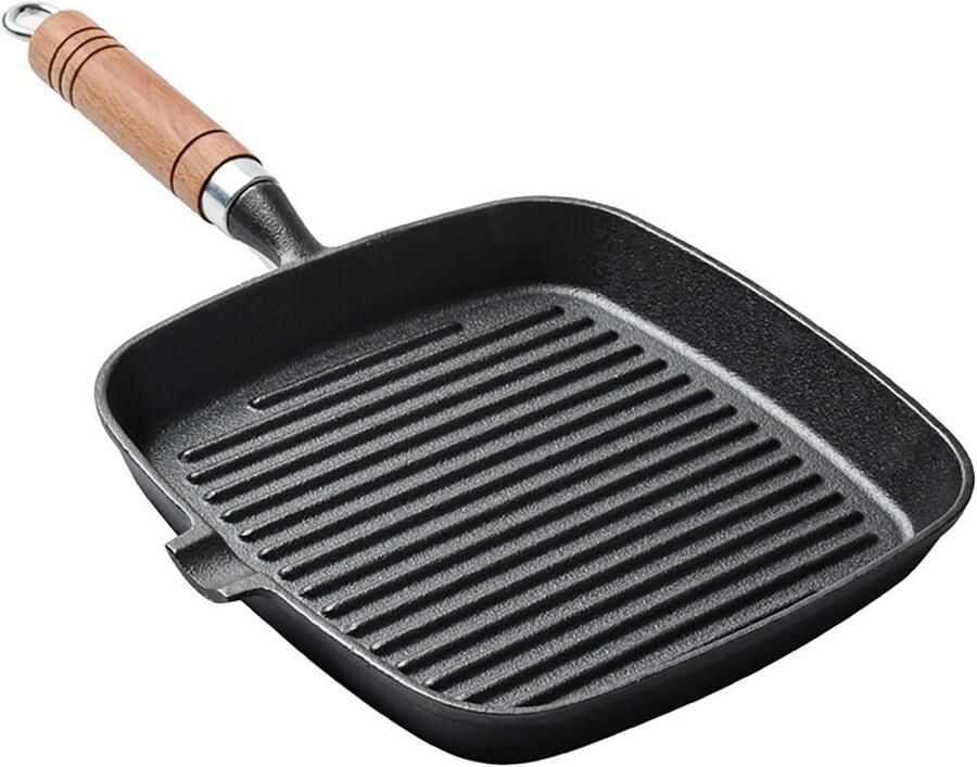 Gietijzeren Grillpan Steakpan Bakplaat Steaks Grillen Streeppatroon 22 cm Zwart
