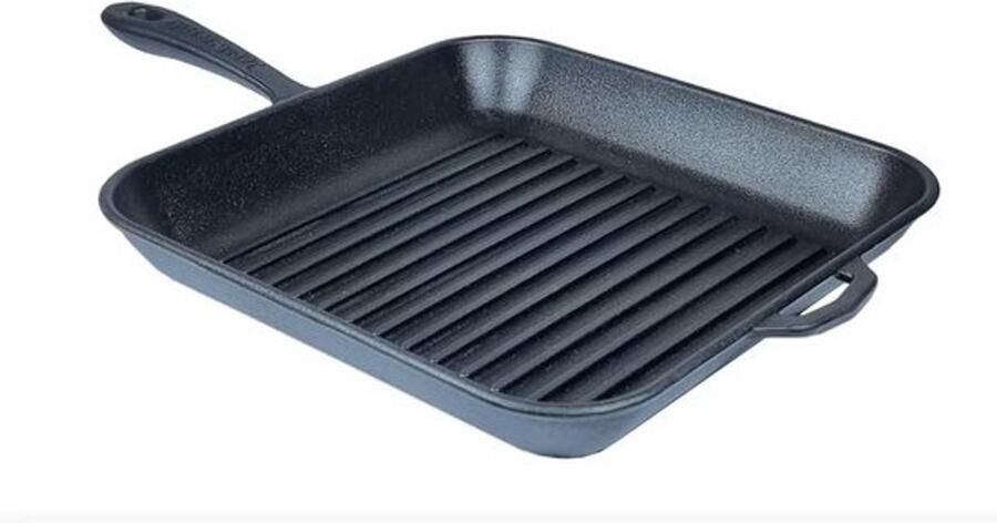 Gietijzeren grillpan Steakpan en bakplaat Grillen bakken en braden PFAS-vrij massief gietijzer 28 x 28 x 4 cm