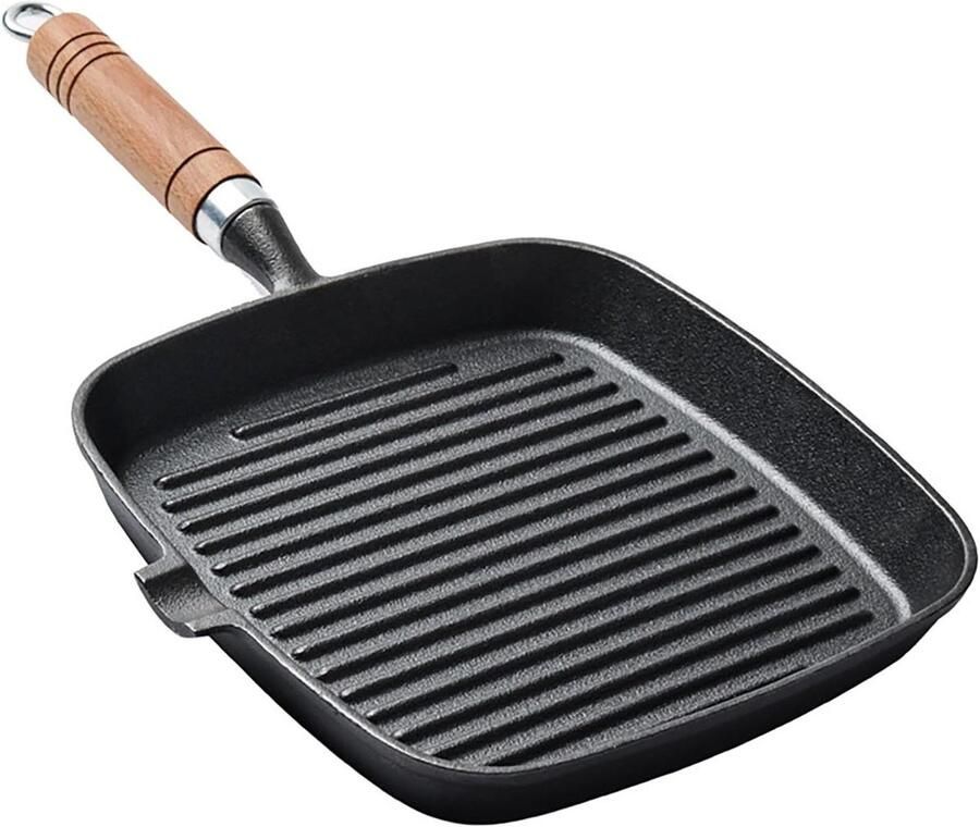 Gietijzeren Grillpan Steakpan Koekenpan Biefstuk Bereiden Streeppatroon Ontwerp 22 cm Zwart