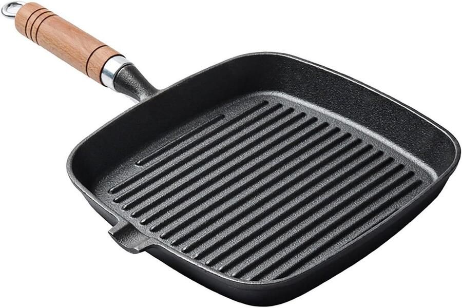 Gietijzeren Grillpan Steakpan Koekenpan Biefstuk Grillen Anti-aanbak Streeppatroon 22 cm Diameter Zwart