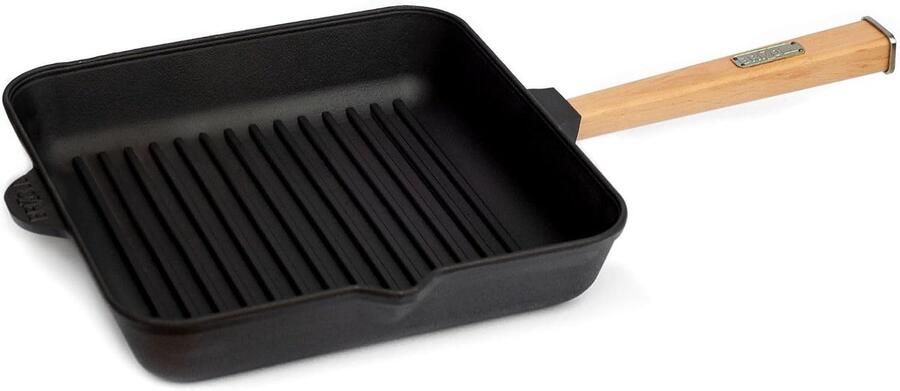 Gietijzeren Grillpan Steakpan Koekenpan Buiten Grillen Afneembaar Handvat 26x26 cm Zwart