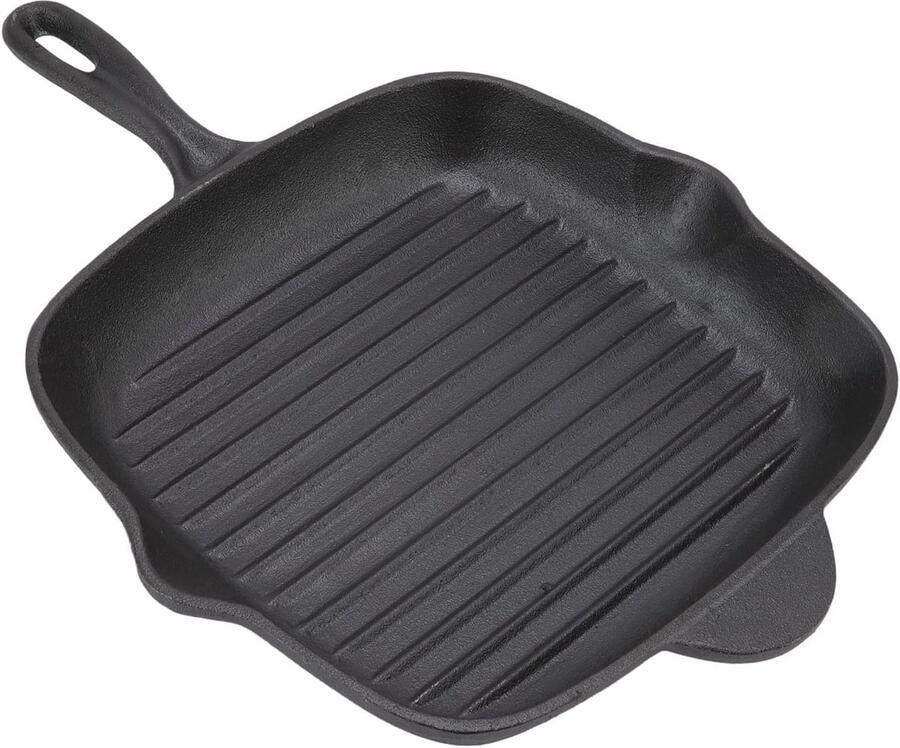 Gietijzeren Grillpan Steakpan Koekenpan Gegrild Eten Bereiden Dubbele Uitloop Ontwerp 28CM Zwart