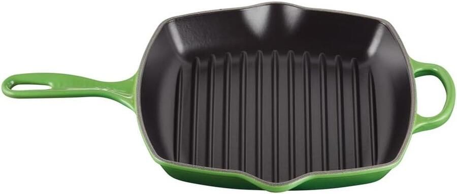 Gietijzeren Grillpan Steakpan Koekenpan Krokant Grillen Gelijkmatige Warmteverdeling 26 cm Diameter Bamboe Groen