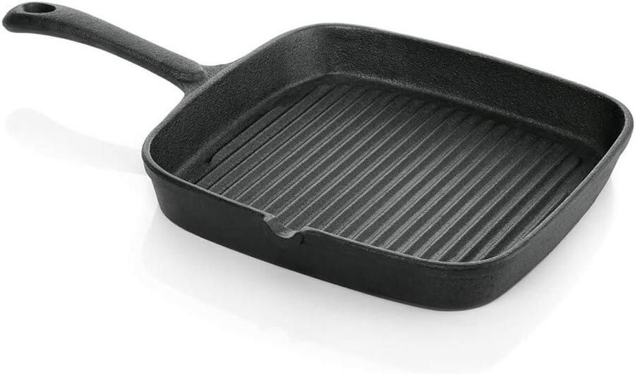 Gietijzeren Grillpan Steakpan Koekenpan Vlees Grillen Heavy Duty 22 x 22 cm Zwart