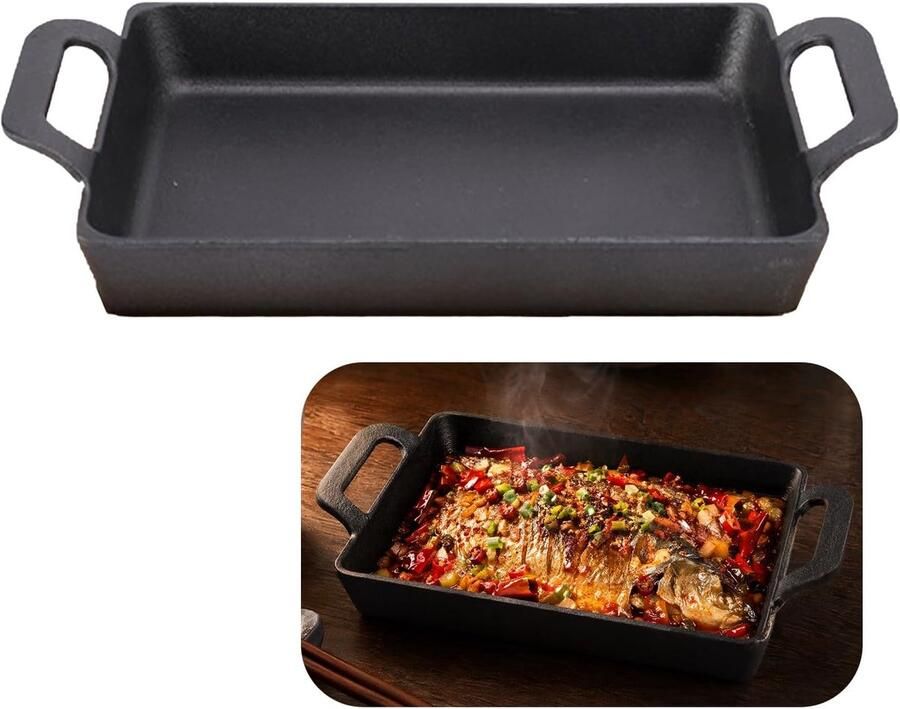 Gietijzeren grillpan Steakpan oven Professioneel grillen Gelijkmatige warmte 24 x 17 cm Zwart