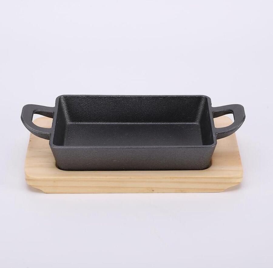 Gietijzeren Grillpan Steakpan Rechthoekig Intensief Grillen Gemaakt uit één stuk 24 x 17 cm Zwart