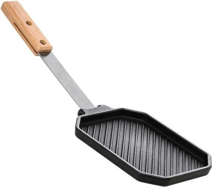 Gietijzeren Grillpan Steakpan Ribbelpan Buiten Koken Geribbeld Oppervlak 30 cm Zwart