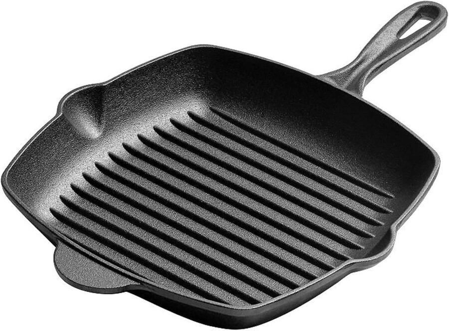 Gietijzeren Grillpan Steakpan Rooster Gelijkmatig Koken Natuurlijk Antiaanbak 28 cm Vierkant Zwart