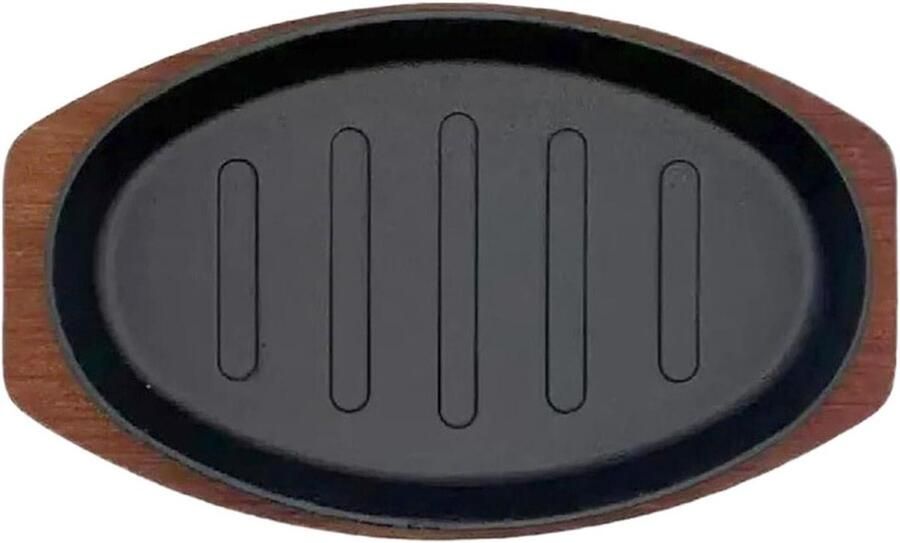 Gietijzeren Grillpan Steakpan Serveerplaat Maaltijden Bereiden Serveren Gelijkmatige Warmtegeleiding 254 cm Zwart - Foto 1