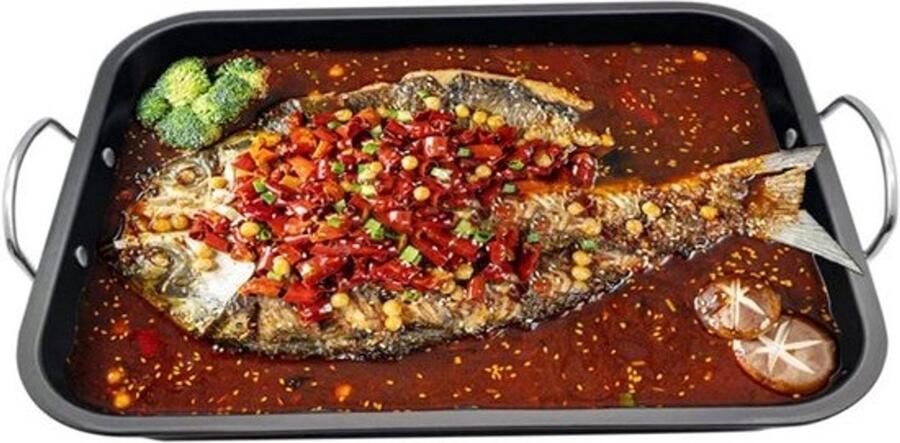 Gietijzeren Grillpan Steakpan Vierkant Gelijkmatig Braden Antiaanbaklaag 39 x 29 cm Zwart