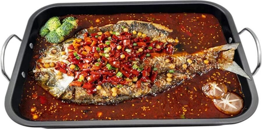 Gietijzeren Grillpan Steakpan Vierkant Gelijkmatig Braden Antiaanbaklaag 39 x 29 cm Zwart