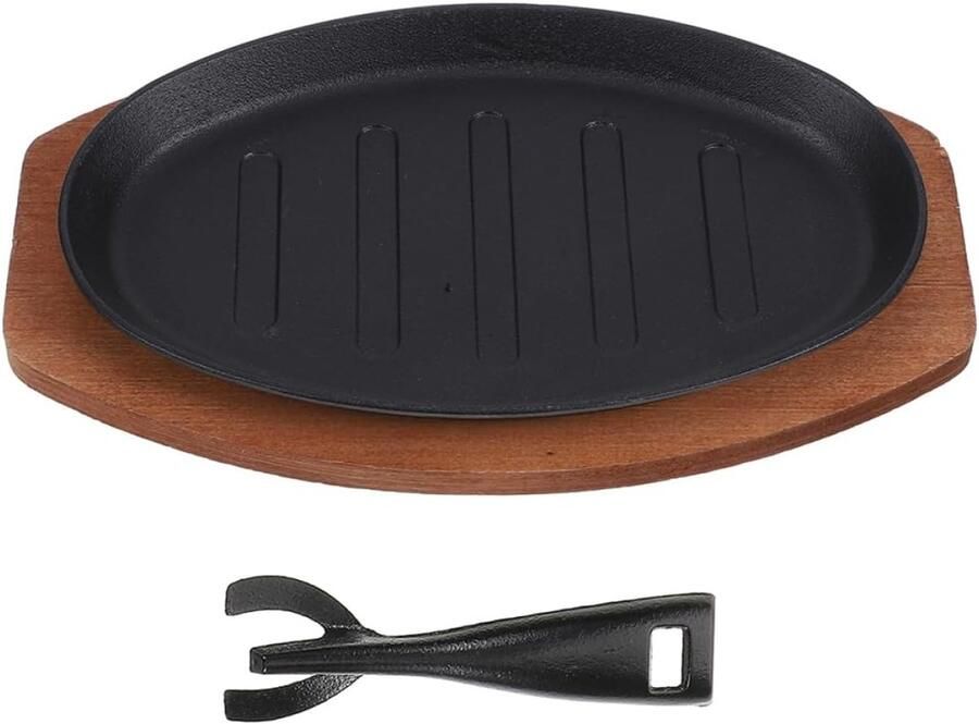 Gietijzeren Grillpan Teppanyaki Bakplaat Binnen Grillen Antiaanbak Behandeling 28 cm Lengte Zwart