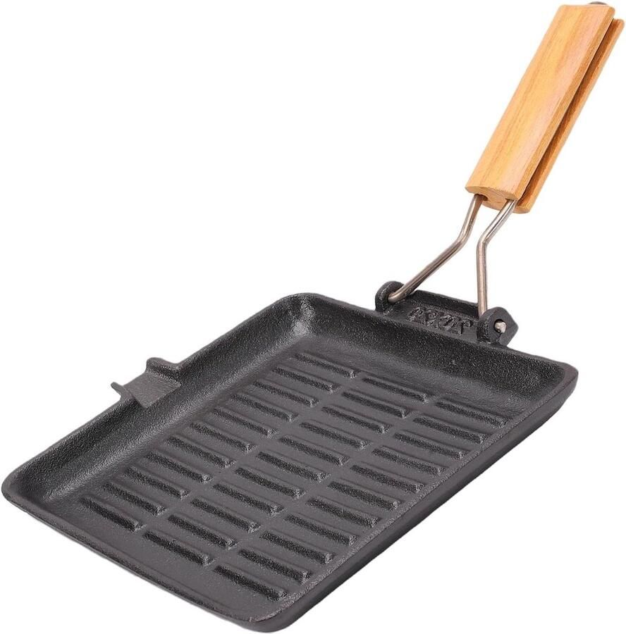 Gietijzeren Grillpan Vierkante Bakplaat Biefstuk Grillen Gestreept Design 20 cm Zwart