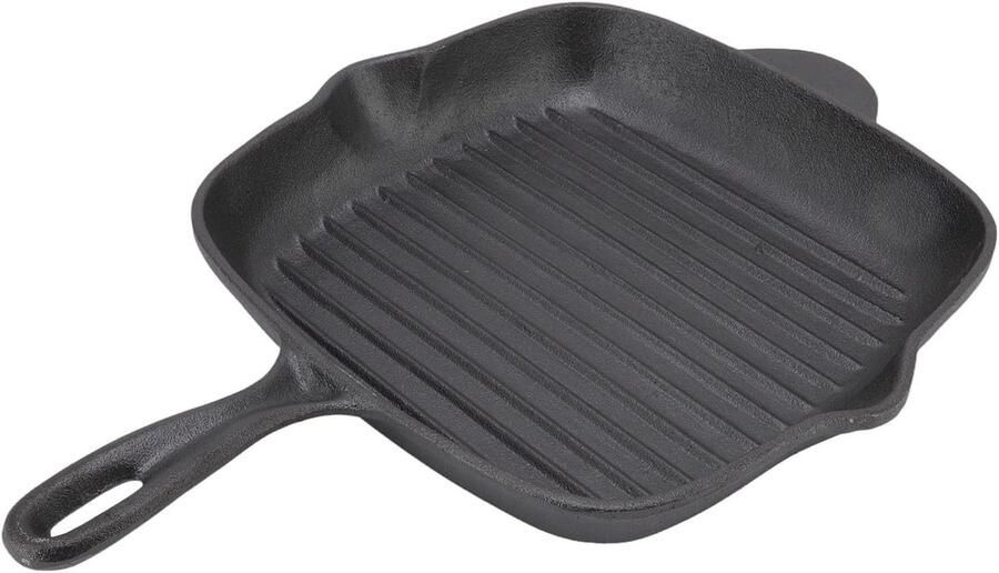Gietijzeren Grillpan Vierkante Koekenpan Biefstuk Grillen Antiaanbaklaag 26CM Zwart