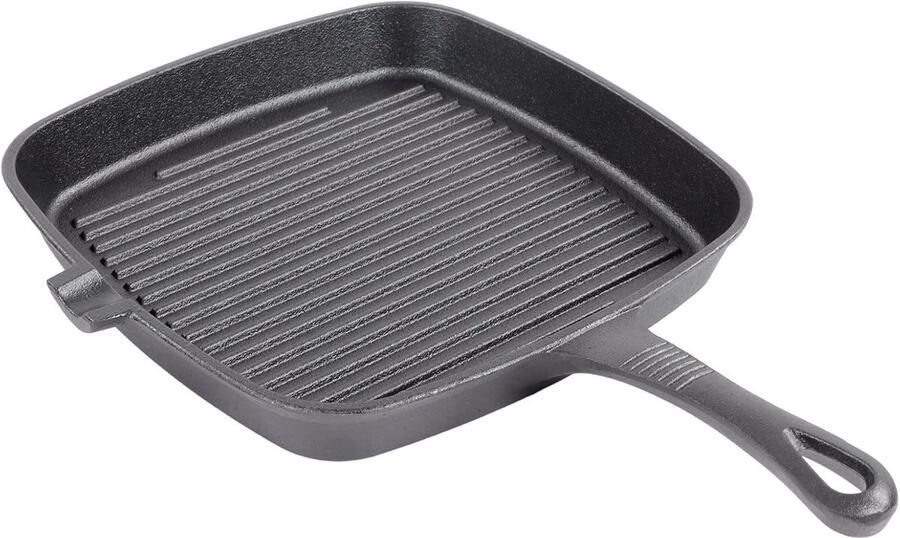 Gietijzeren Grillpan Vierkante Koekenpan Buiten Koken Gelijkmatige Warmtegeleiding 33 cm Zwart