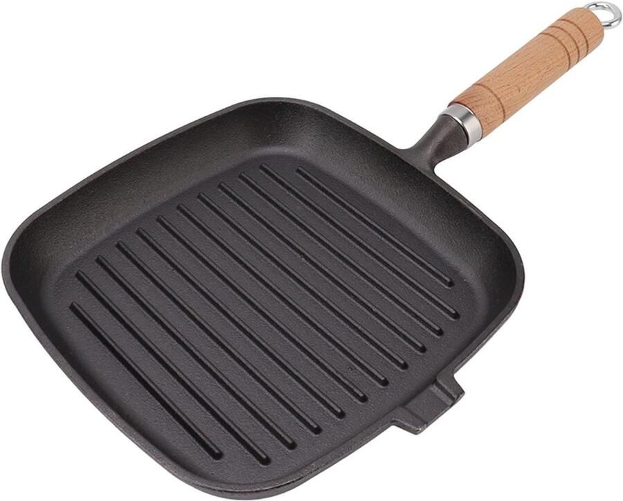 Gietijzeren Grillpan Vierkante Koekenpan Buiten Koken Voorgekruid 20.8 cm Zwart