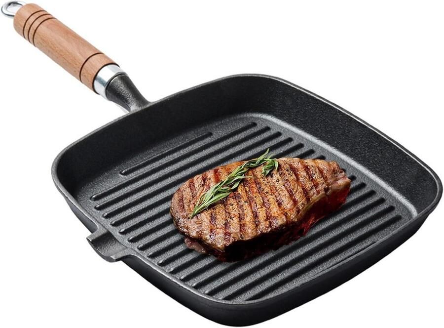 Gietijzeren Grillpan Vierkante Koekenpan Steaks Grillen Antiaanbaklaag 24 cm Zwart