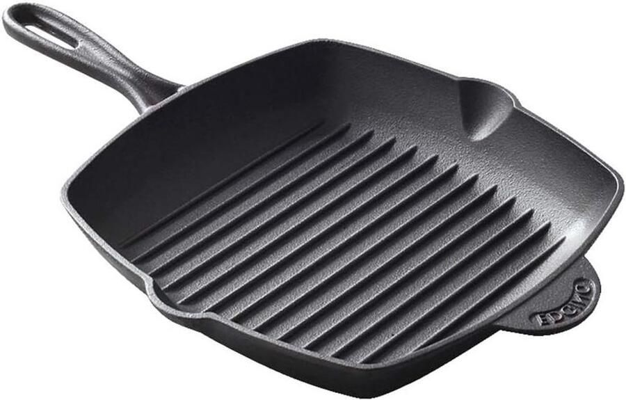 Gietijzeren Grillpan Vierkante Koekenpan Vlees Grillen Natuurlijke Antiaanbaklaag 26 cm Doorsnee Zwart