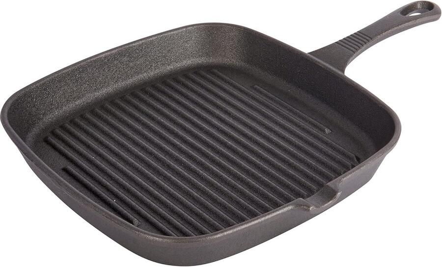 Gietijzeren Grillpan Geribbelde Pan Gezond Grillen Natuurlijke Antiaanbaklaag 23 centimeter Zwart