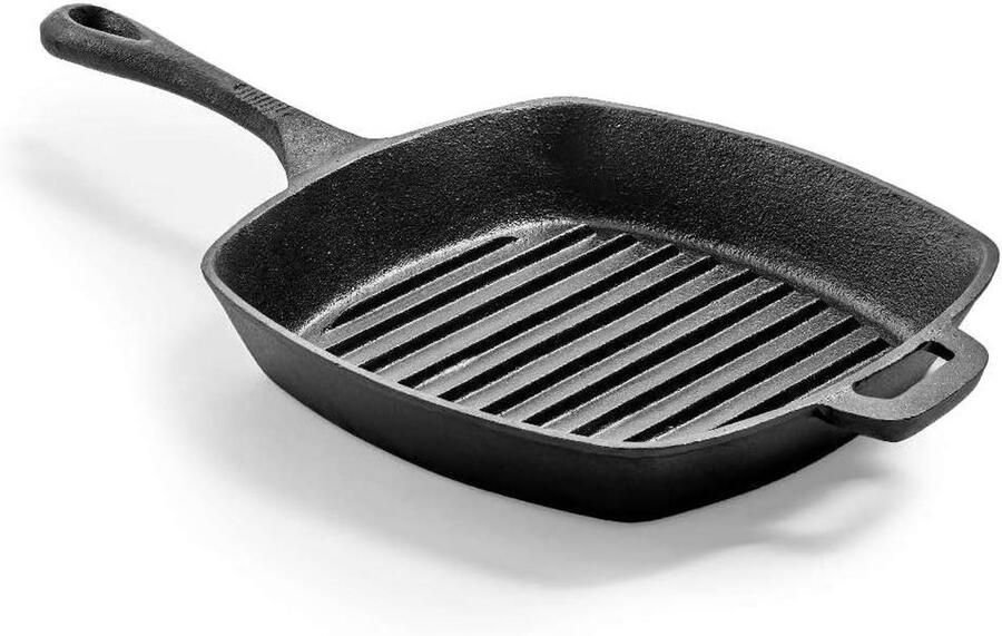 Gietijzeren grillpan Vierkante pan Lekker koken Dikke bodem 24x24x3 cm Zwart