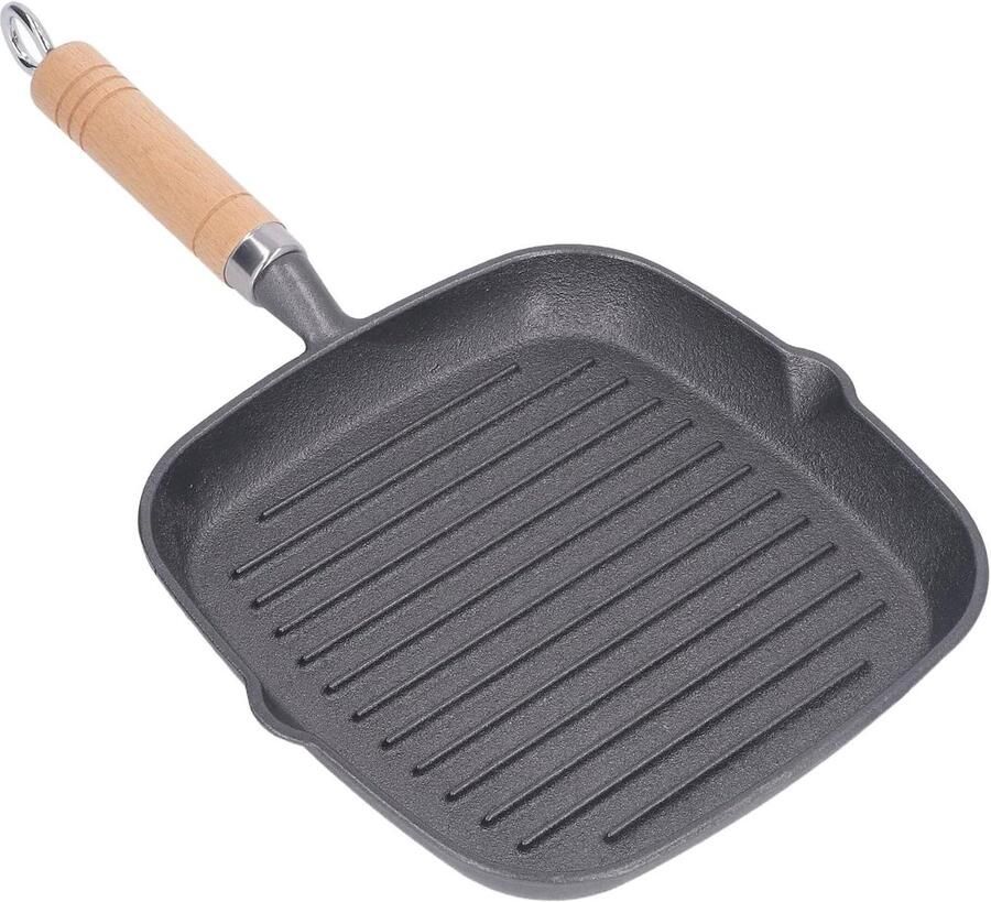 Gietijzeren Grillpan Voorgekruide Pan Steak Grillen Natuurlijk Anti-aanbak 25.5 cm Zwart