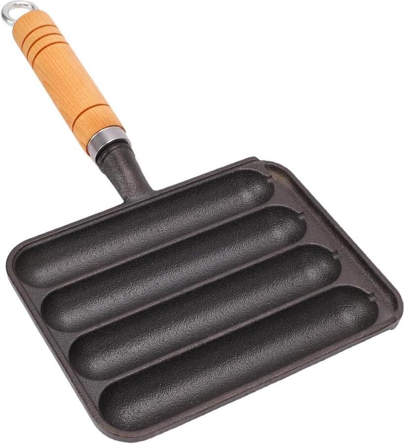 Gietijzeren Grillpan Worstpan Koekenpan Worstjes Grillen Vierkante Sleuven 13.8 x 17.9 cm Zwart