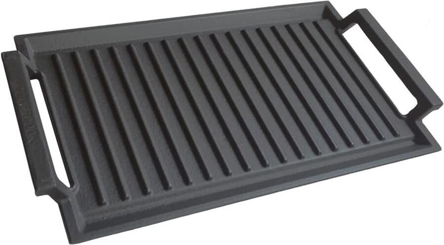Gietijzeren Grillpan Zwart 23 x 43 cm Duurzaam Gietijzer met 2 Handgrepen Voor Inductiekookplaat en Buitenbarbecue