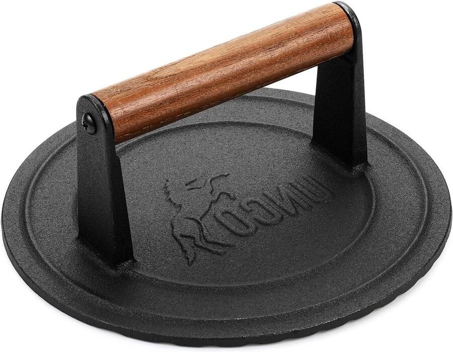 Gietijzeren Grillpers Burgerpers Panini Vlees Grillen Houten Handvat 1.56 kg Zwart