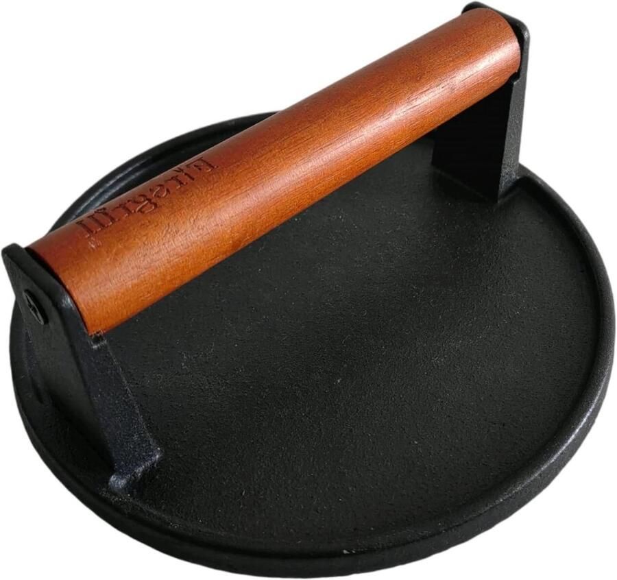 Gietijzeren Grillpers Burgerpers Vleespers Gelijkmatig Grillen Voedselveilig Gietijzer 18 cm diameter Zwart