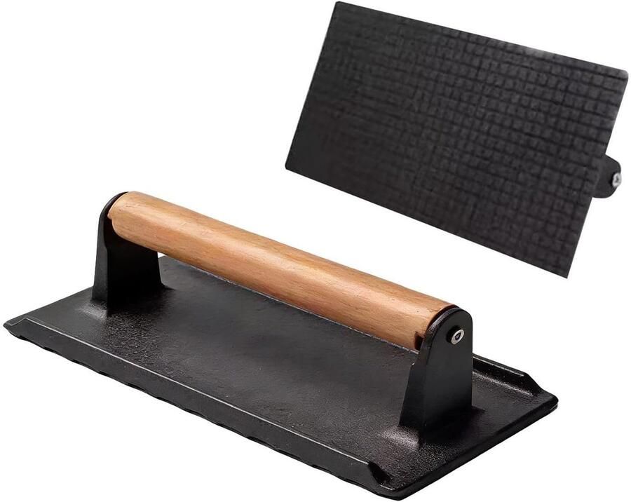 Metalen Hamburgerpers Grillpers Bakplaat Tool Gelijkmatig Koken Hout en IJzer Constructie 16x8x8cm Meerkleurig
