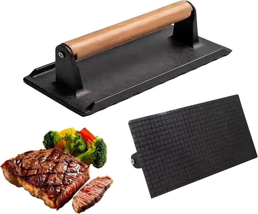 Gietijzeren Grillpers Rechthoekige Braadpers Gelijkmatig Koken Hittebestendig Handvat 21.8 cm Zwart