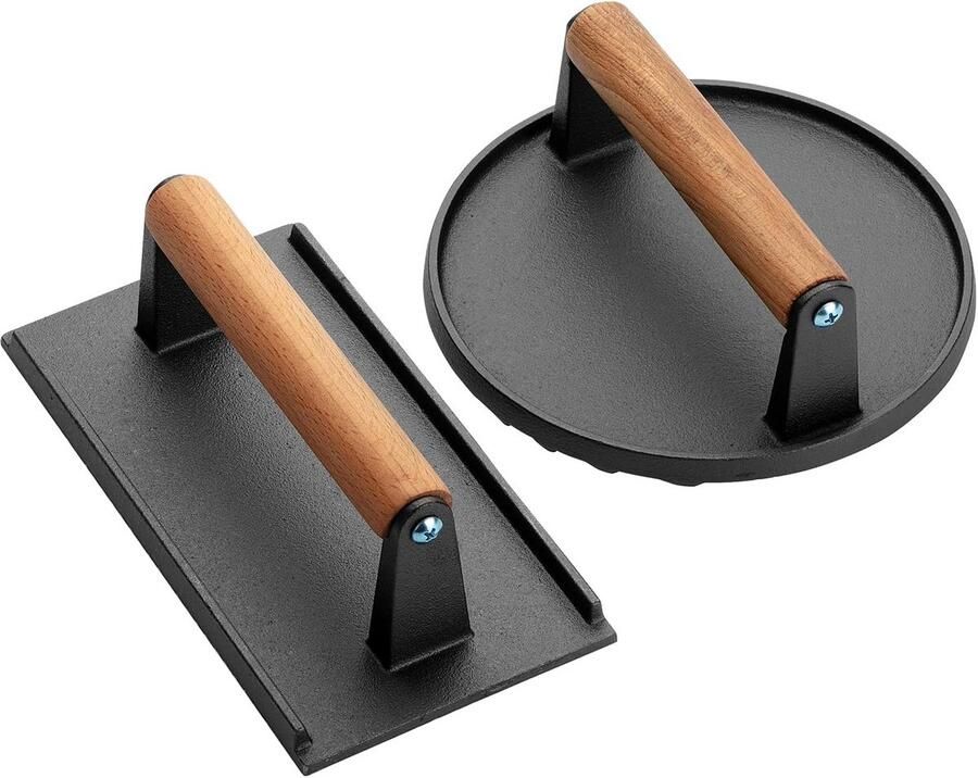Gietijzeren Grillpers Set Rond en Rechthoekig voor Bakplaat en Vlees