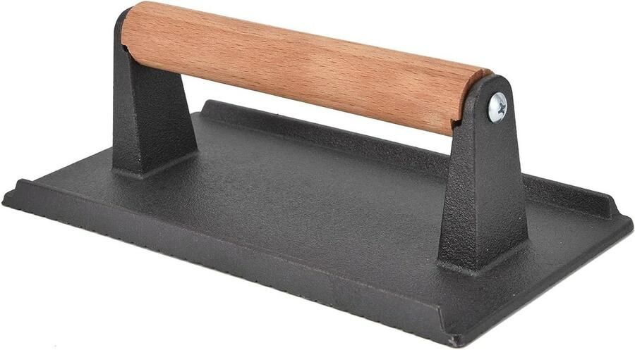Gietijzeren Grillpers Spekpers Burger Gelijkmatig Grillen Stevig Gietijzer 20 x 12 cm Zwart