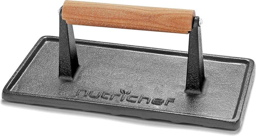 Gietijzeren Grillpers Vleespers Keuken Gelijkmatig Garen Verzwaarde Bodem 22 cm Lengte Zwart