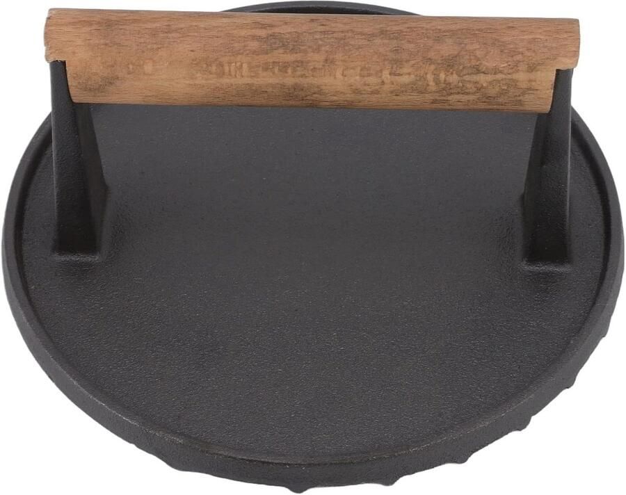 Gietijzeren Grillpers Vleespers Panini Gelijkmatig Grillen Hittebestendig Handvat 20cm Rond Zwart