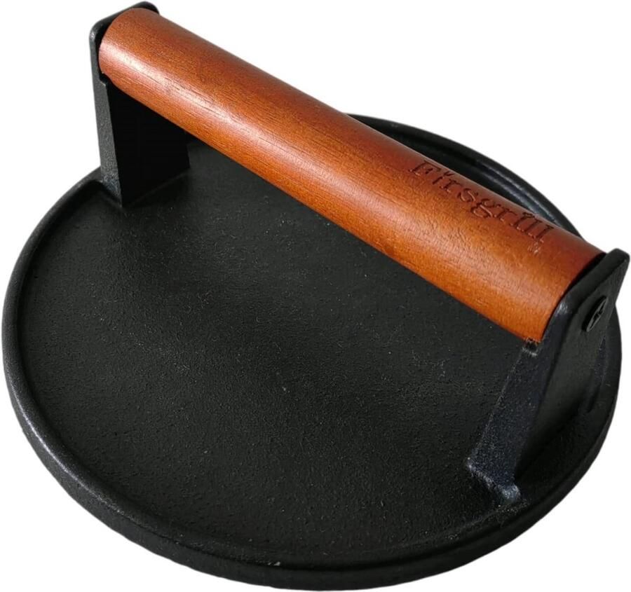 Gietijzeren Grillpers Vleespers Rond Gelijkmatig Grillen Voedselveilig Gietijzer 18 cm Diameter Zwart