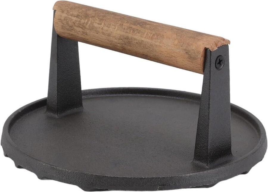 Gietijzeren Grillpers Zware Burgerpers Gelijkmatig Koken Houten Handvat 3 lbs Zwart