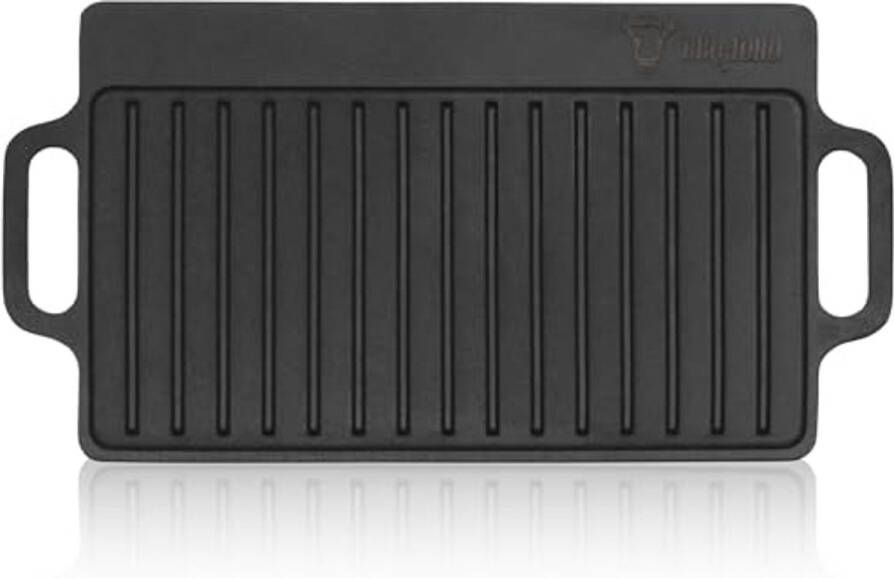 Gietijzeren Grillplaat 40 x 20 5 cm Omkeerbare Grillpan voor Gas en Houtskool BBQ